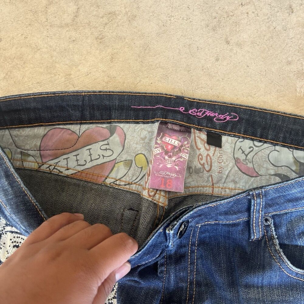 Ed Hardy Jeans Women 18 Christian Audigier Boot Cut Tiger Rhinestone y2k - Picture 2 of 4